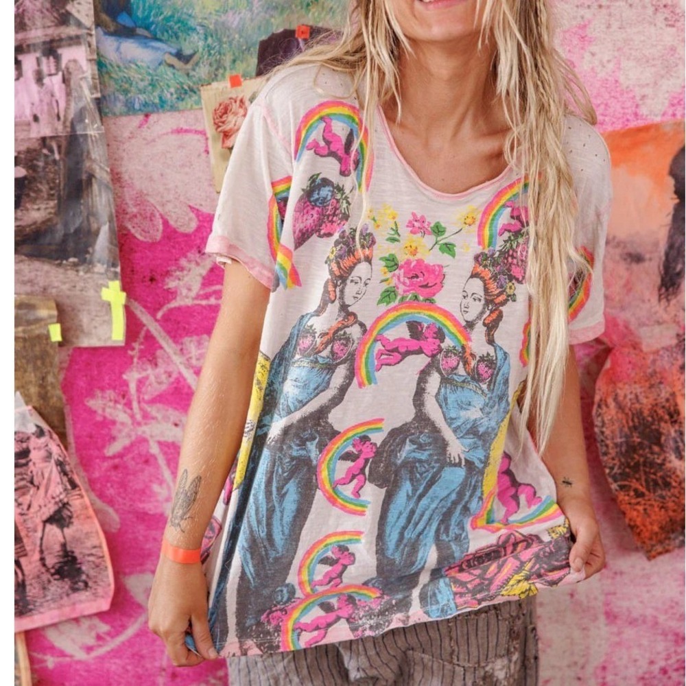 Magnolia Pearl Short Sleeve Rainbow Floral Guadalupe Distressed Bohemian NWT